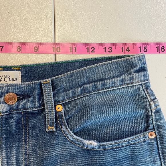 J Crew Blue Denim Straight Leg Slouchy Boy Friend Hi Rise Distressed Jeans 27 - Picture 12 of 15